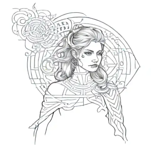 Woman in the labyrinth tattoo design idea