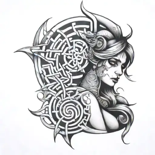 Woman in the labyrinth tattoo design idea