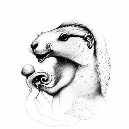 full body marmot with mushrooms around tattoo design idea