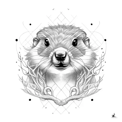 small marmot with chanterelles around tattoo design idea