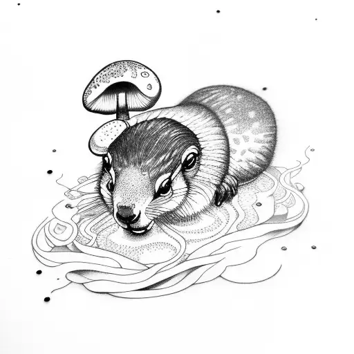 small marmot with mushrooms around tattoo design idea