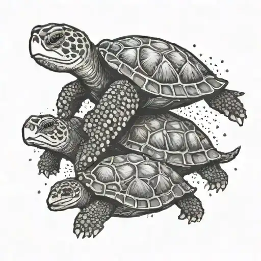 mother turtle with two baby turtles tattoo design idea