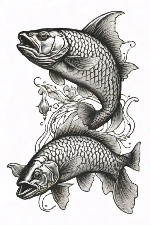 Linear mirror carp jumping tattoo design idea
