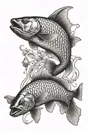 Linear mirror carp jumping tattoo design idea