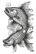 Linear mirror carp jumping tattoo design idea