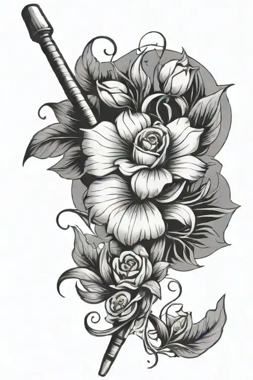 animated flower holding a pitchfork  tattoo design idea