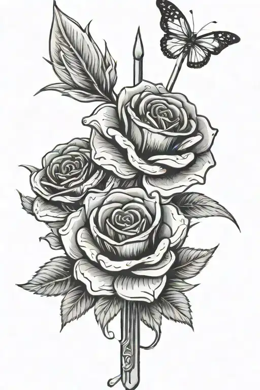 animated flower holding a pitchfork going tattoo design idea