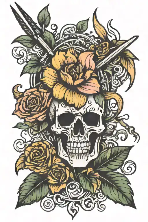 animated flower holding a pitchfork  tattoo design idea