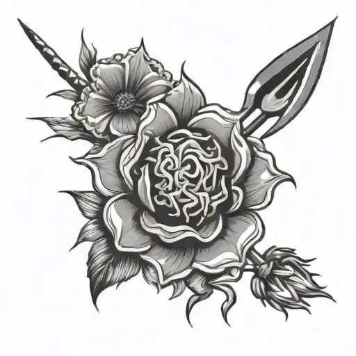 angry flower with pitchfork going tattoo design idea