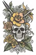 animated flower holding a pitchfork  tattoo design idea