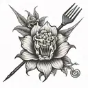 angry flower with pitchfork going tattoo design idea