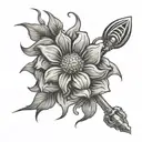 angry flower with pitchfork going tattoo design idea