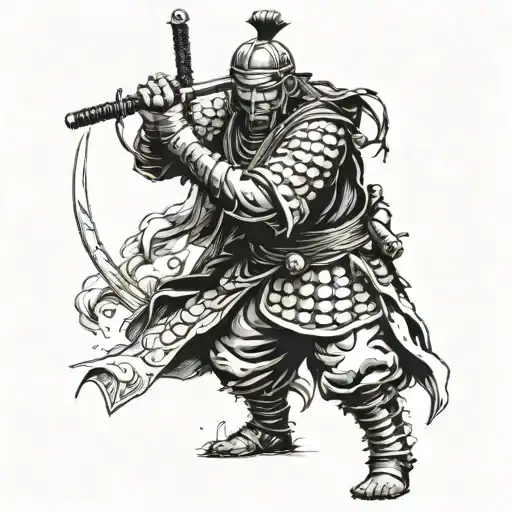 samurai ronin warrior standing tattoo design idea