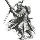 samurai ronin warrior standing tattoo design idea