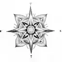 A dotwork tattoo featuring a compass rose with intricate flower of life petals tattoo design idea