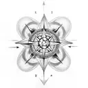 A dotwork tattoo featuring a compass rose with intricate flower of life petals tattoo design idea