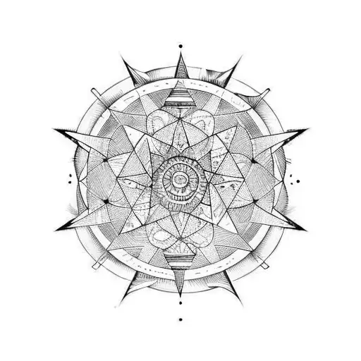 long arrow with coordinates in circle around centre tattoo design idea