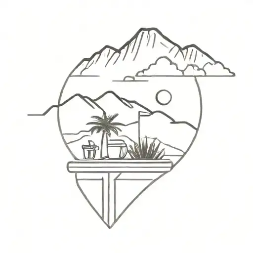 coffee place in turkey with mountains in the back and a palm tree in the front  tattoo design idea