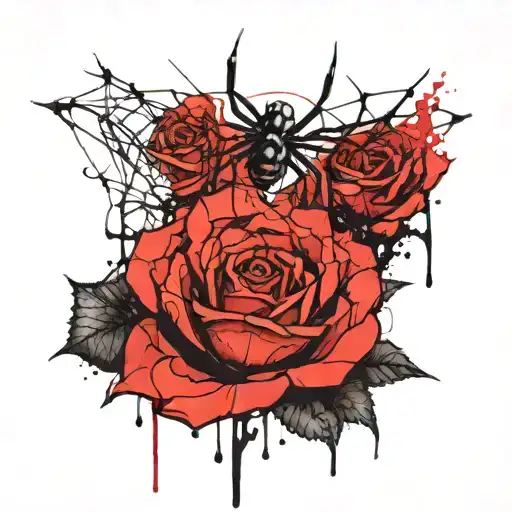 spider webs and roses intertwined tattoo design idea