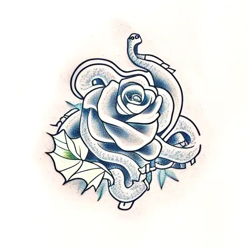 Snake, oak leaf, flowers, ivy tattoo design idea