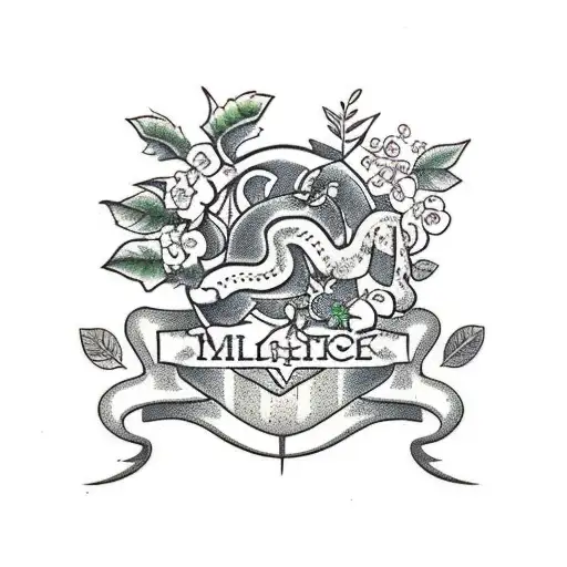 milksnake with Oak tree, ivy and flowers tattoo design idea