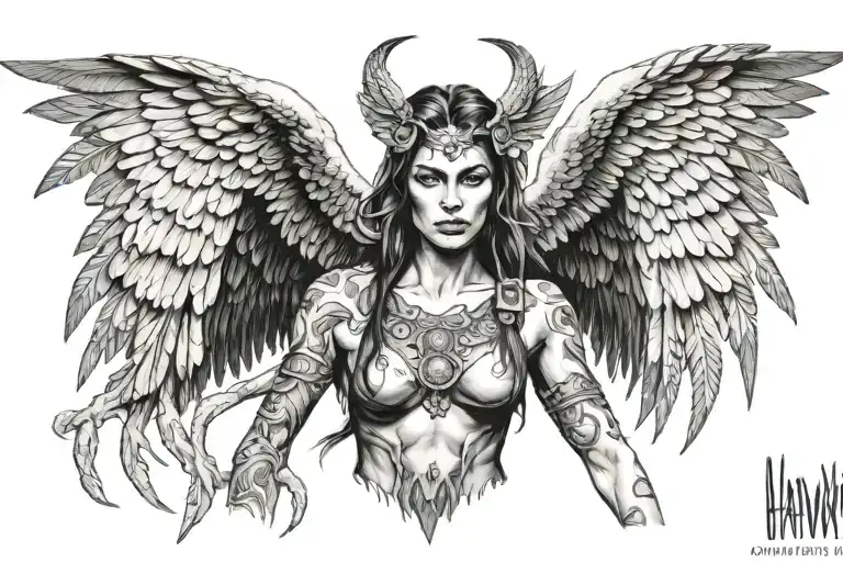 hawk demon woman carter wings tattoo design idea