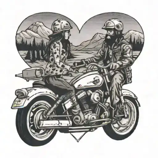 moto chopper motorcycle road trip map camp alone man and girl love tattoo design idea