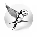 a swallow flying through a ring with flowers in the back tattoo design idea
