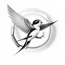a swallow flying through a ring with flowers in the back tattoo design idea