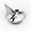 a swallow flying through a ring with flowers in the back tattoo design idea