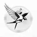 a swallow flying through a ring with flowers in the back tattoo design idea
