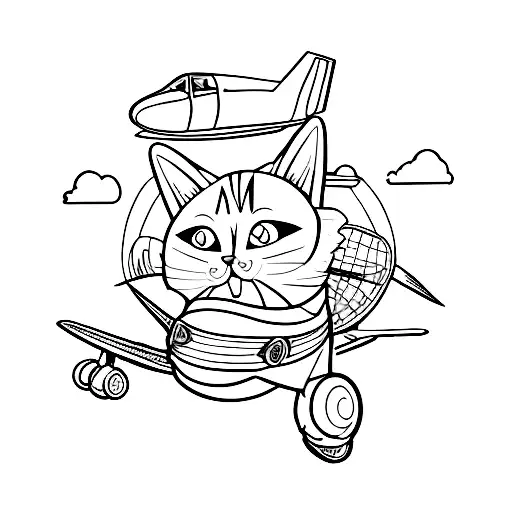 Cat with aircraft tattoo design idea