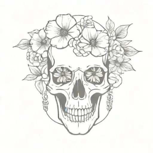bird skull and flowers forming tattoo design idea