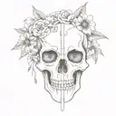 bird skull and flowers forming tattoo design idea