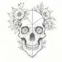 bird skull and flowers forming tattoo design idea