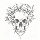 bird skull and flowers forming tattoo design idea