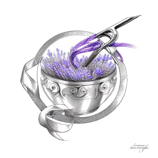 lavendar cancer ribbon that has a fishing hook pulling up on the ribbon tattoo design idea