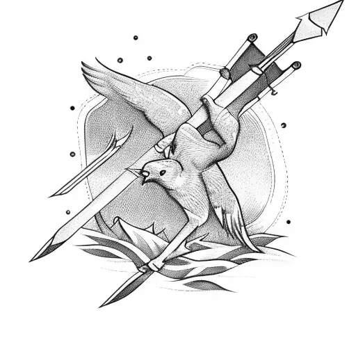 bow and arrow with nature background tattoo design idea