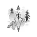 bow and arrow with forest background tattoo design idea