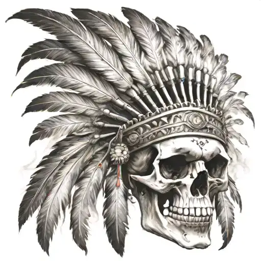 A skull that looks like it's made out of smoke in a traditional Native American headdress.  tattoo design idea