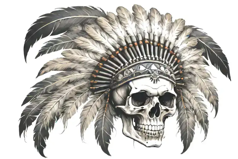 A skull that looks like it's made out of smoke in a traditional Native American headdress.  tattoo design idea
