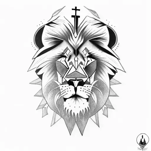 Lion wolf crucifix arrow mountains tattoo design idea