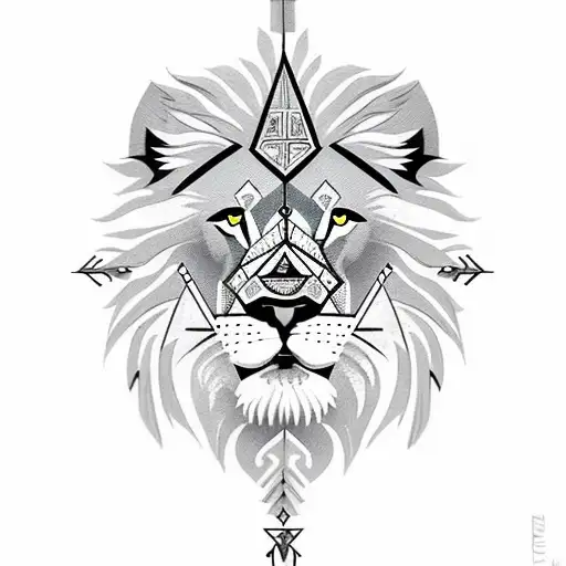 Lion wolf cross arrow mountains tattoo design idea