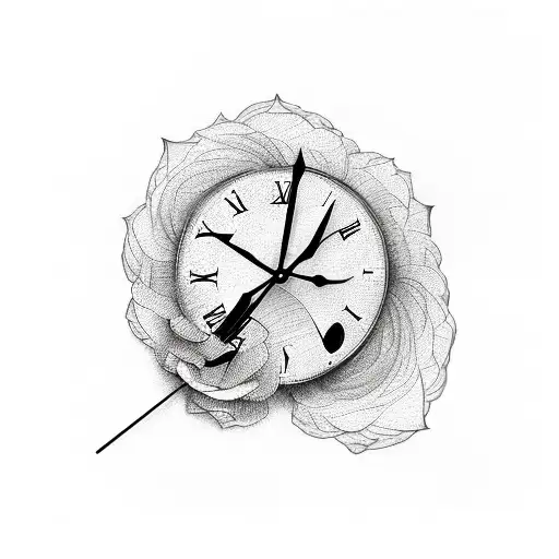 rose clocks butterfly's  tattoo design idea