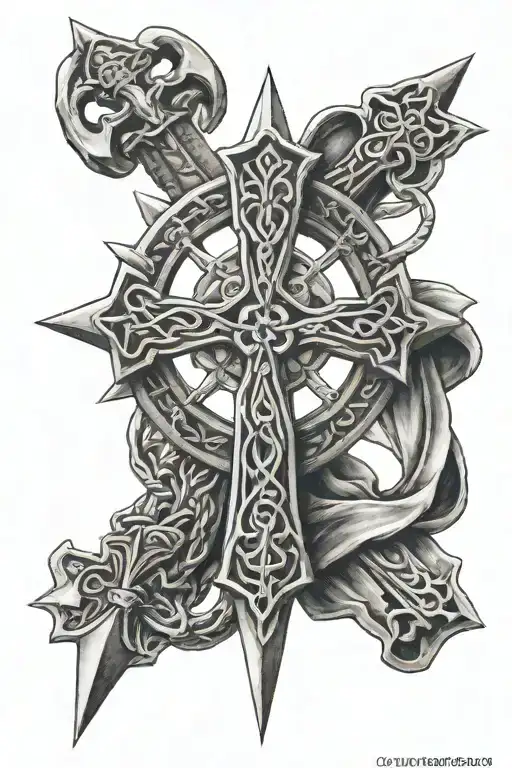 celtic cross and swords tattoo design idea