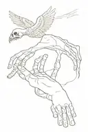 icarus falling add text 'memento mori' and hands reaching to skeleton hand  tattoo design idea