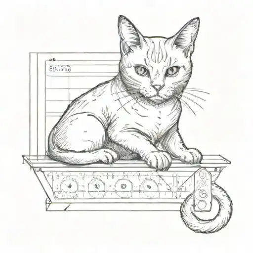 A sketch tattoo of a cat holding a trading chart, symbolizing the client's interest in finance and trading tattoo design idea