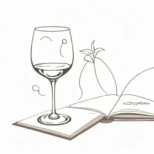 A minimalist tattoo of a wine glass and a notebook, symbolizing the client's love for wine and writing poetry tattoo design idea