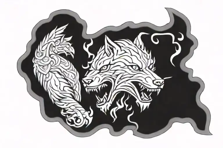 ragnarok Odin vs fenrir tattoo design idea