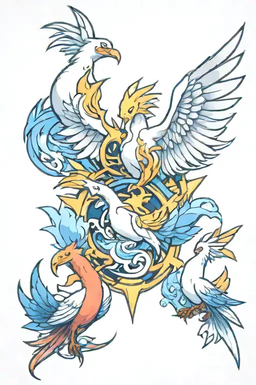 Lugia, moltres, zapdos and articuno tattoo design idea